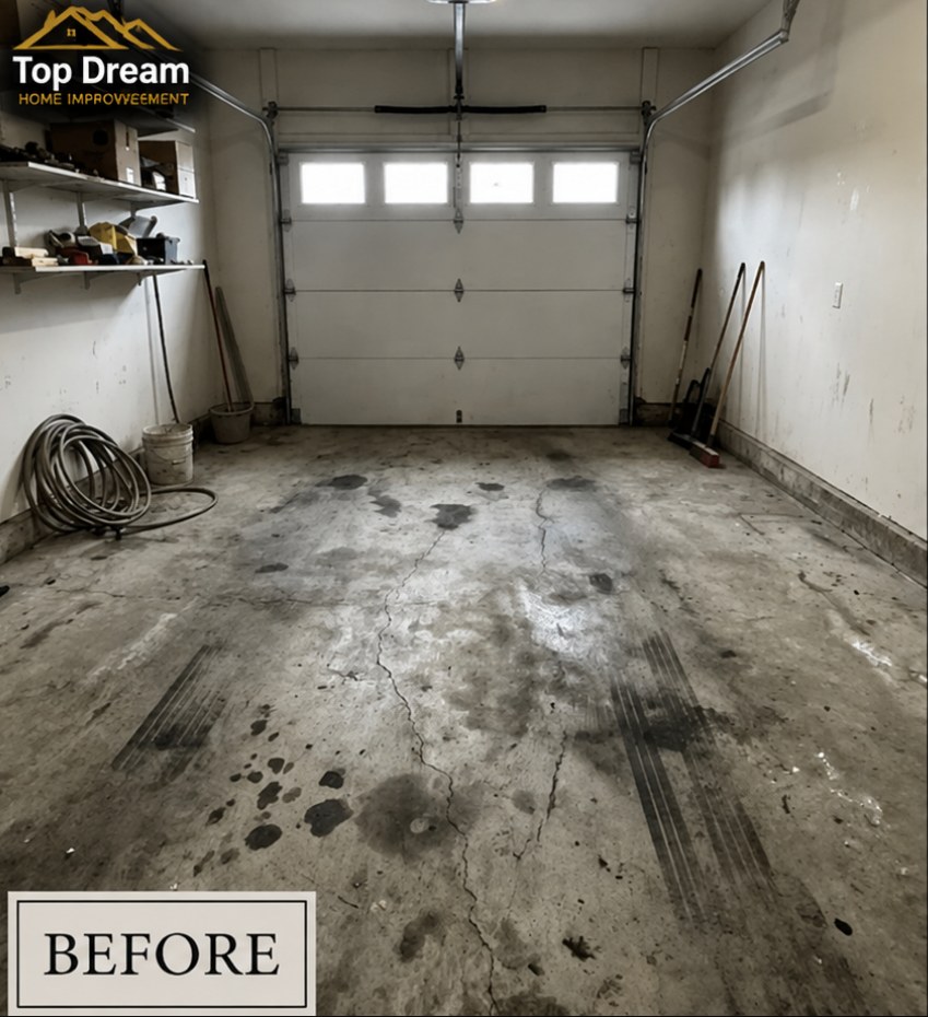 Stained Concrete → Decorative Flake Coating in Nebraska — before photo