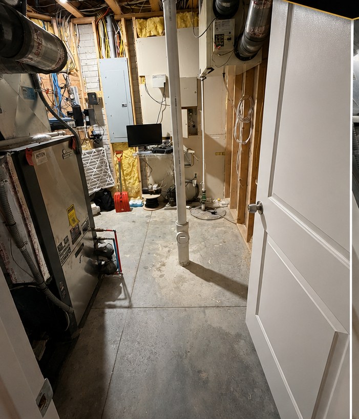 Before Mechanical Room → Modern Laundry Room